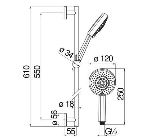 Душевой гарнитур Rossinka AD140/54WM 60 см матовый белый AD140/54WM