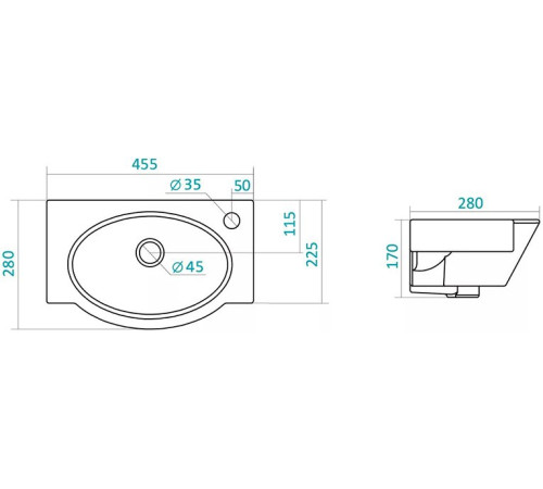 Умывальник Santek Форум 45 см правое отверстие 1.WH11.0.545
