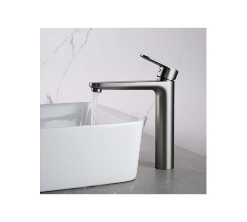 Смеситель для раковины Aquanet Ника высокий 190 мм без донного клапана оружейная сталь AQ1804BGM