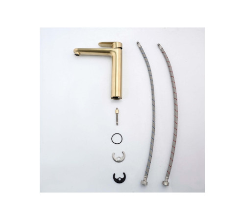 Смеситель для раковины Aquanet Ника высокий 190 мм без донного клапана шлифованное золото AQ1804BG