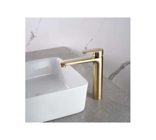 Смеситель для раковины Aquanet Ника высокий 190 мм без донного клапана шлифованное золото AQ1804BG