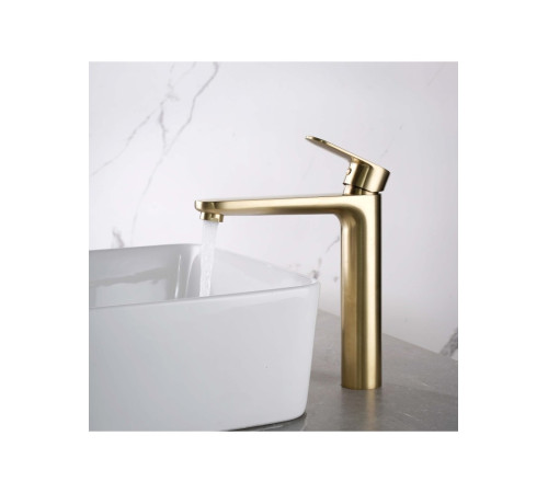 Смеситель для раковины Aquanet Ника высокий 190 мм без донного клапана шлифованное золото AQ1804BG