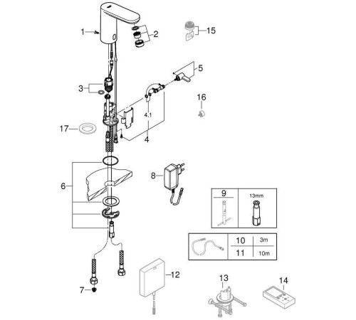 Смеситель инфракрасный для раковины GROHE Eurosmart Cosmopolitan 230 В хром 36325001