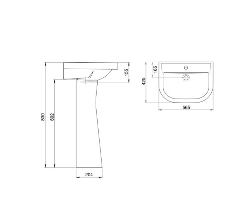 Умывальник Sanita Pro белый 565х425 мм 1.3115.5.S00.10B.0