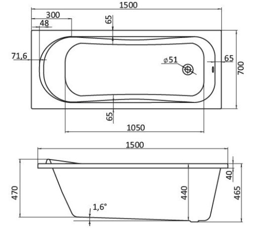 Ванна акриловая Santek Тенерифе прямоугольная 150х70 см 1.WH30.2.213