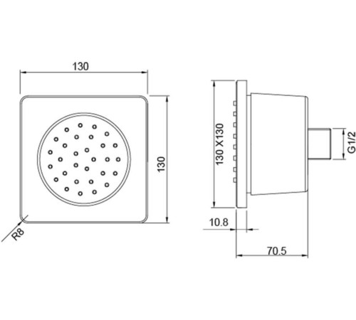 Форсунка боковая Aquanet 130x130 мм хром AQ2099CR