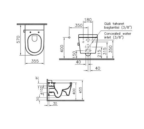Унитаз-биде подвесной безободковый VitrA Nest VitrA Fresh 5176B003-6233