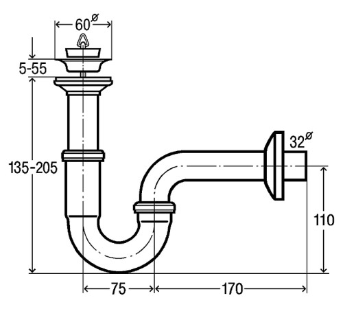 Сифон трубный Viega 1 1/4 x 32 мм хром 111298