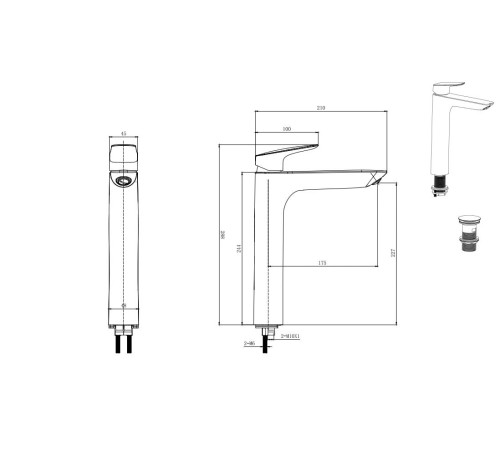 Смеситель для раковины Aquanet Вега высокий с донным клапаном хром AQ1005CR