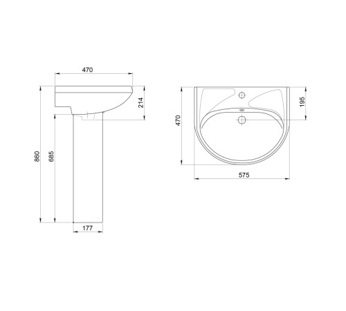 Умывальник Sanita Вест с переливом белый 470х575 мм 1.3111.8.S00.11B.0