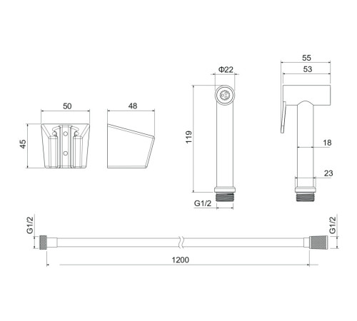 Гигиенический душ со шлангом 120 см и держателем Aquanet оружейная сталь AQ2054BGM