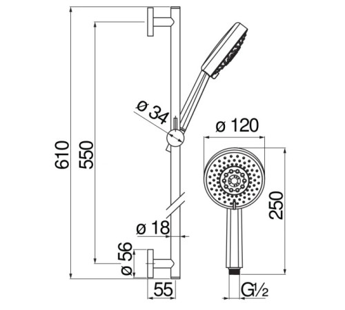 Душевой гарнитур Rossinka AD140/54FLP 60 см глянцевый черный AD140/54FLP