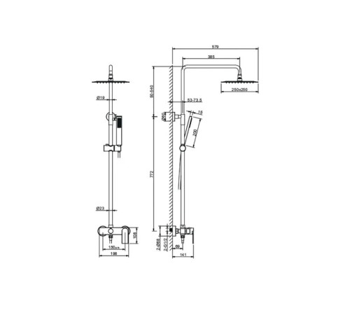 Душевая система Aquanet Лира AQ2465MB со смесителем для душа 250х250 мм матовый черный AQ2465MB
