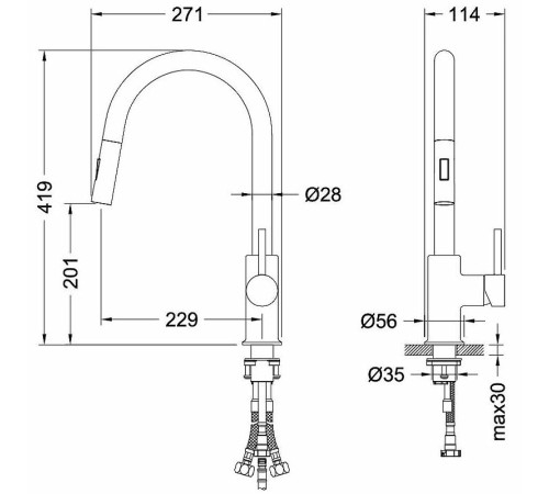 Смеситель для кухни Aquanet Лугано с вытяжным изливом 2jet хром AQ1784CR