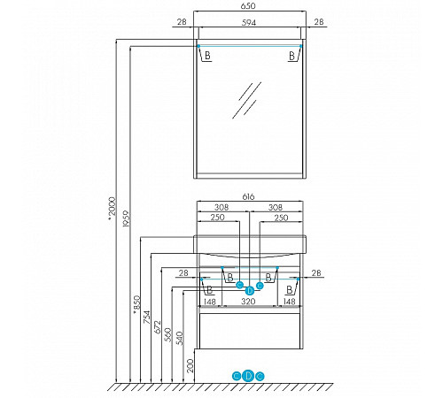Комплект AQUATON Нортон 65 тумба, раковина Беверли 65 1A2488K0NT010