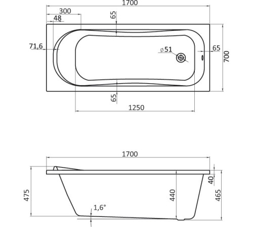 Ванна акриловая Santek Тенерифе прямоугольная 170х70 см 1.WH30.2.207