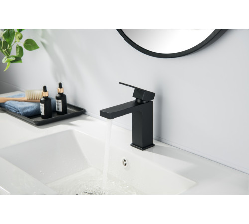 Смеситель для раковины Aquanet Либра 114 мм без донного клапана матовый черный AQ1610MB