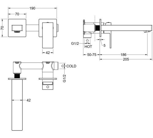 Смеситель для раковины Aquanet Либра настенный встраиваемый (внешняя и скрытая часть) AQ1613CR