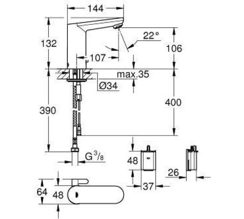Смеситель инфракрасный для раковины GROHE Eurosmart Cosmopolitan E хром 36327001