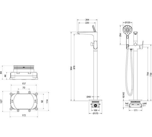 Смеситель для ванны AQUATEK БЕТТА напольный скрытого монтажа матовый черный AQ1145MB