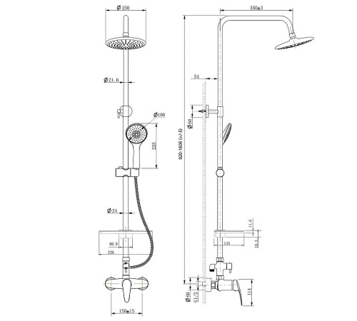 Смеситель для душа Lemark Linara с верхней душевой лейкой хром LM0460C