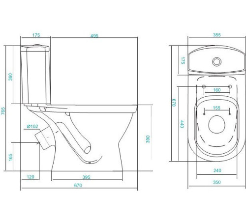 Унитаз-компакт Santek Алькор косой выпуск сиденье полипропилен 1.WH30.2.196