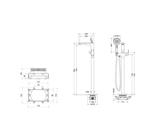 Смеситель для ванны AQUATEK БЕТТА напольный скрытого монтажа оружейная сталь AQ1145BGM