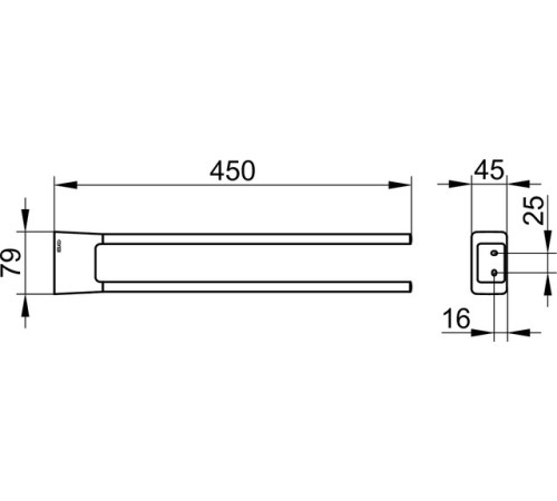 Полотенцедержатель двойной Keuco Aveno 450 мм неповоротный черный матовый 14618370000