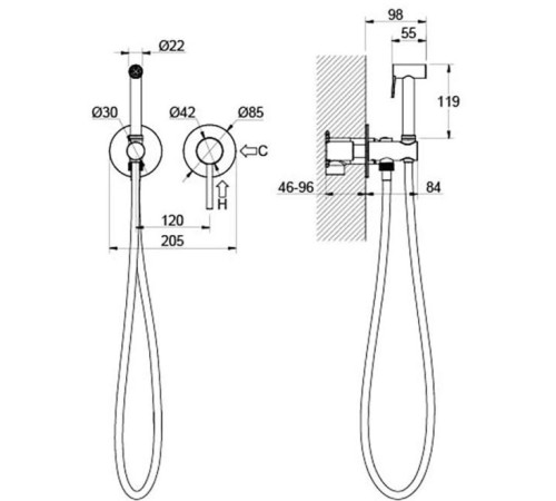Комплект для гигиенического душа Aquanet Европа AQ1319MB встроенный матовый черный AQ1319MB