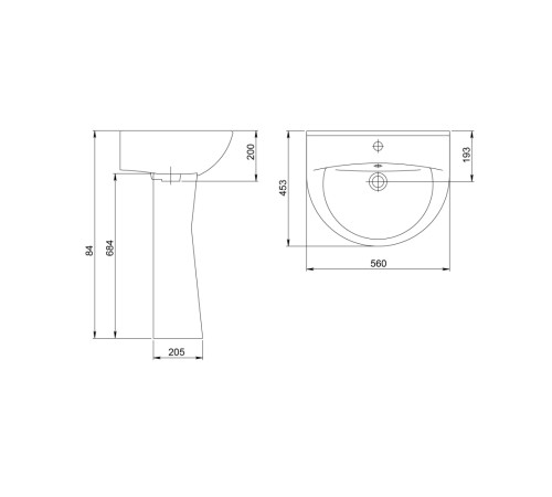 Умывальник Sanita Виктория с переливом белый 564х453 мм 1.3111.6.S00.11B.0