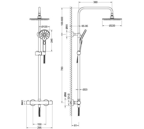 Душевая система с термостатом Aquatek Европа 220 мм хром AQ2343CR