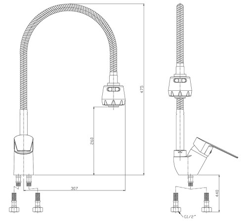 Смеситель для кухни Rossinka Silvermix S35-26 с гибким изливом хром S35-26