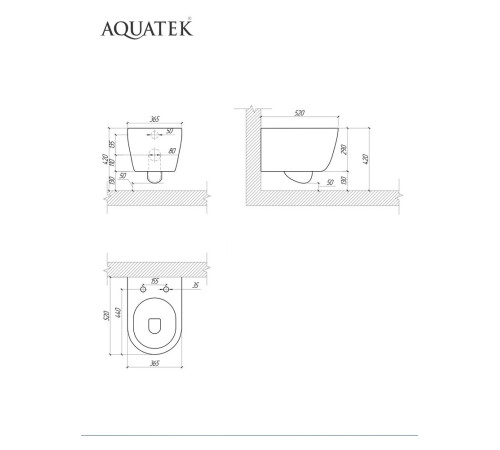 Комплект инсталляции 4 в 1 AQUATEK Поларис (рама INS-0000012, унитаз AQ0700-01, сиденье soft-close, кнопка KDI-0000033) ПОЛАРИС-01-033