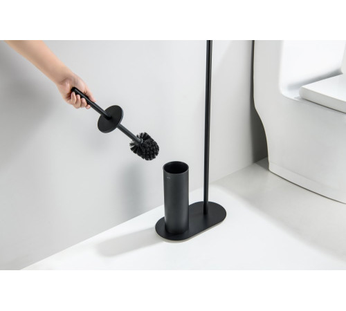 Стойка напольная с ершиком и держателем туалетной бумаги Aquanet Оберон матовый черный AQ4231MB