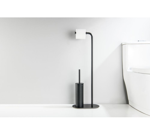 Стойка напольная с ершиком и держателем туалетной бумаги Aquanet Оберон матовый черный AQ4231MB