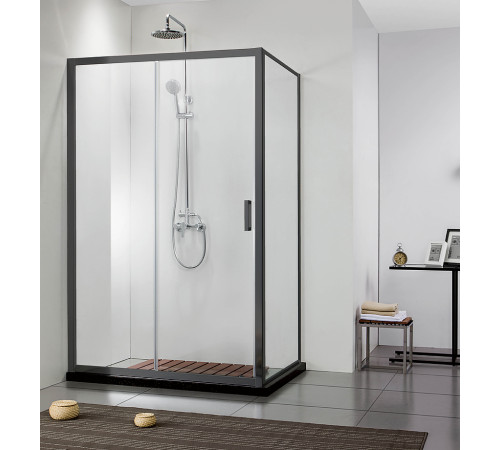 Душевая дверь Aquanet Aria раздвижная 1200x2000 мм черный прозрачное стекло AQ ARI RA 12020BL