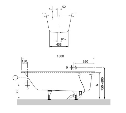 Ванна квариловая Villeroy & Boch Oberon Solo 180x80 см с ножками белая UBQ180OBE2V-01