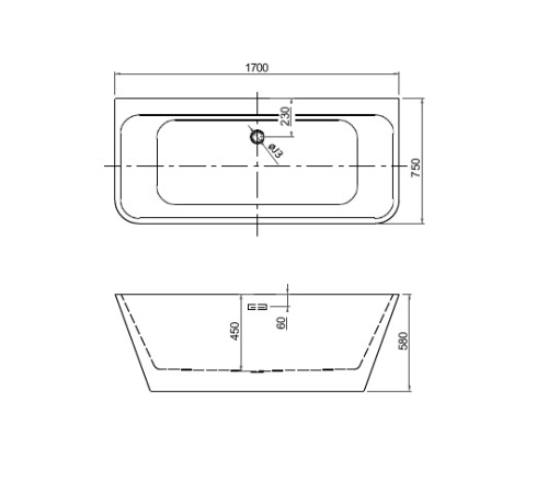 Ванна акриловая отдельностоящая Aquanet ТЕРА 1700x780x590 мм со сливом и ножками AQ-128778Wt