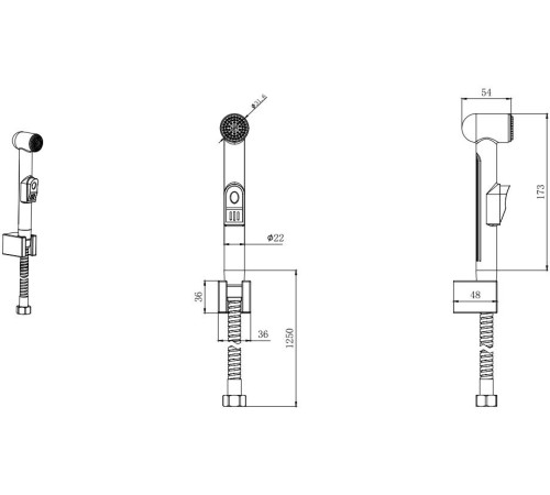 Гигиенический душ со шлангом 125 см и держателем Aquanet хром AQ2050CR
