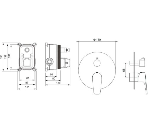 Смеситель для ванны Aquanet Бетта скрытого монтажа 2 режима хром AQ1146CR
