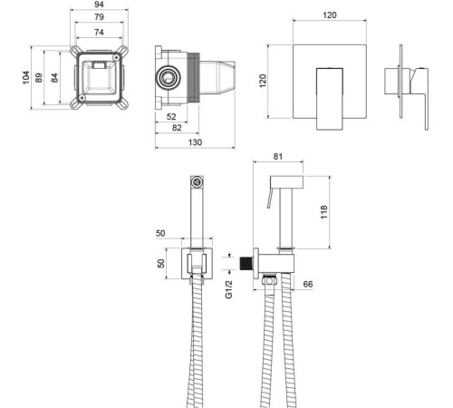 Набор с гигиеническим душем Aquanet Либра (смеситель, лейка, шланг, держатель) матовый черный AQ1619MB
