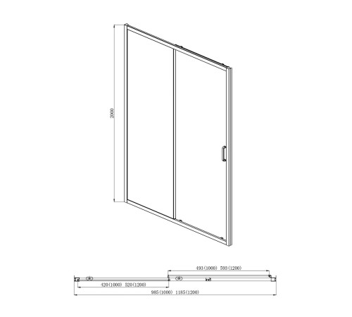 Душевая дверь Aquanet Aria раздвижная 1000x2000 мм оружейная сталь прозрачное стекло AQ ARI RA 10020GM