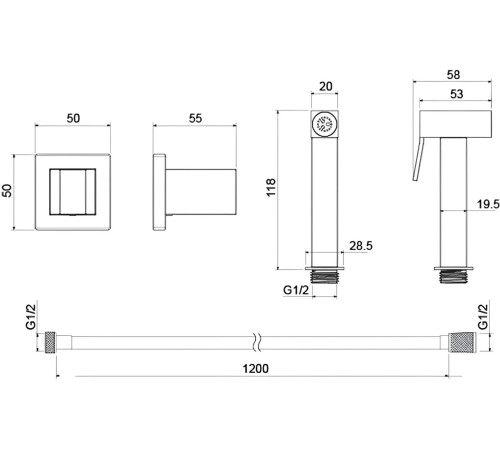 Гигиенический душ со шлангом 120 см и держателем Aquanet хром AQ2053CR