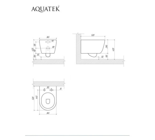 Комплект инсталляции 4 в 1 AQUATEK Поларис (рама INS-0000012, унитаз AQ0700-01, сиденье soft-close, кнопка KDI-0000035) ПОЛАРИС-01-035