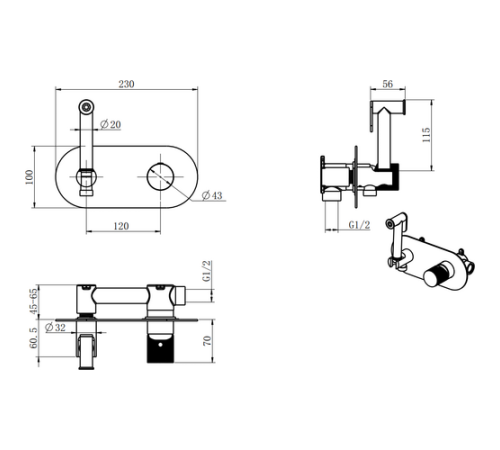 Гигиенический душ со смесителем Boheme Stick золото 127-GG