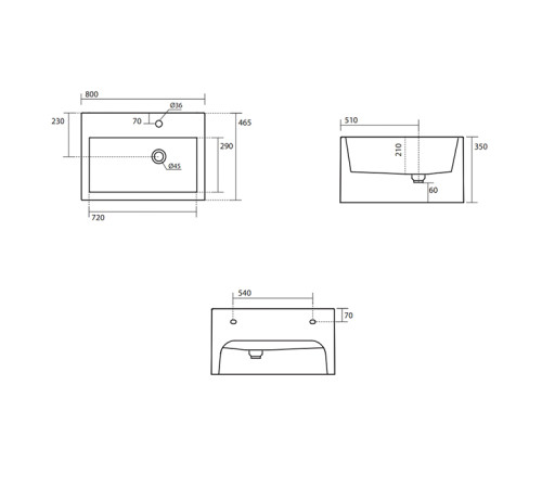 Раковина подвесная Kerasan Kanaal 80x46.5 см 1 отв. белый глянцевый 574101