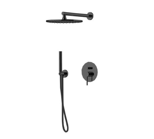Комплект для душа Gattoni Circle Two/ONE со встроенным смесителем и верхним душем 250 мм черный матовый 9190/PDNO