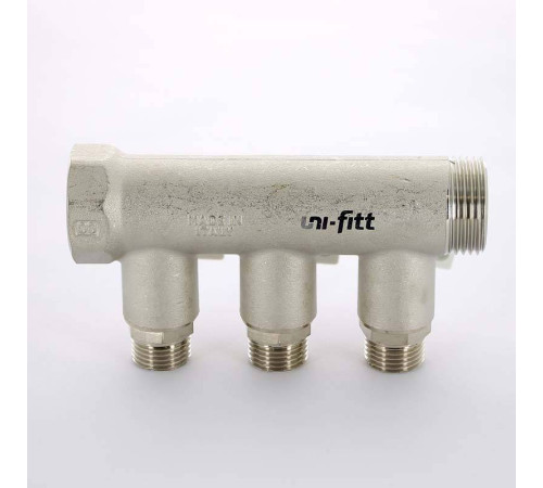 Коллектор распределительный Uni-Fitt 1 НВ 3 выхода 1/2 Н 40 мм с отсечными кранами никелированный 424N4230