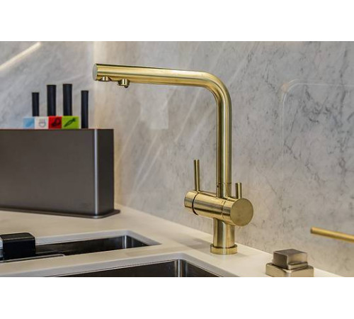 Смеситель для кухни Omoikiri Nagano-LG с фильтром Pure Drop Lite светлое золото 4178.8028