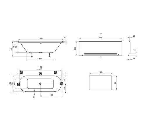 Ванна Ravak City Slim 180х80 см встраиваемая белая C921300000